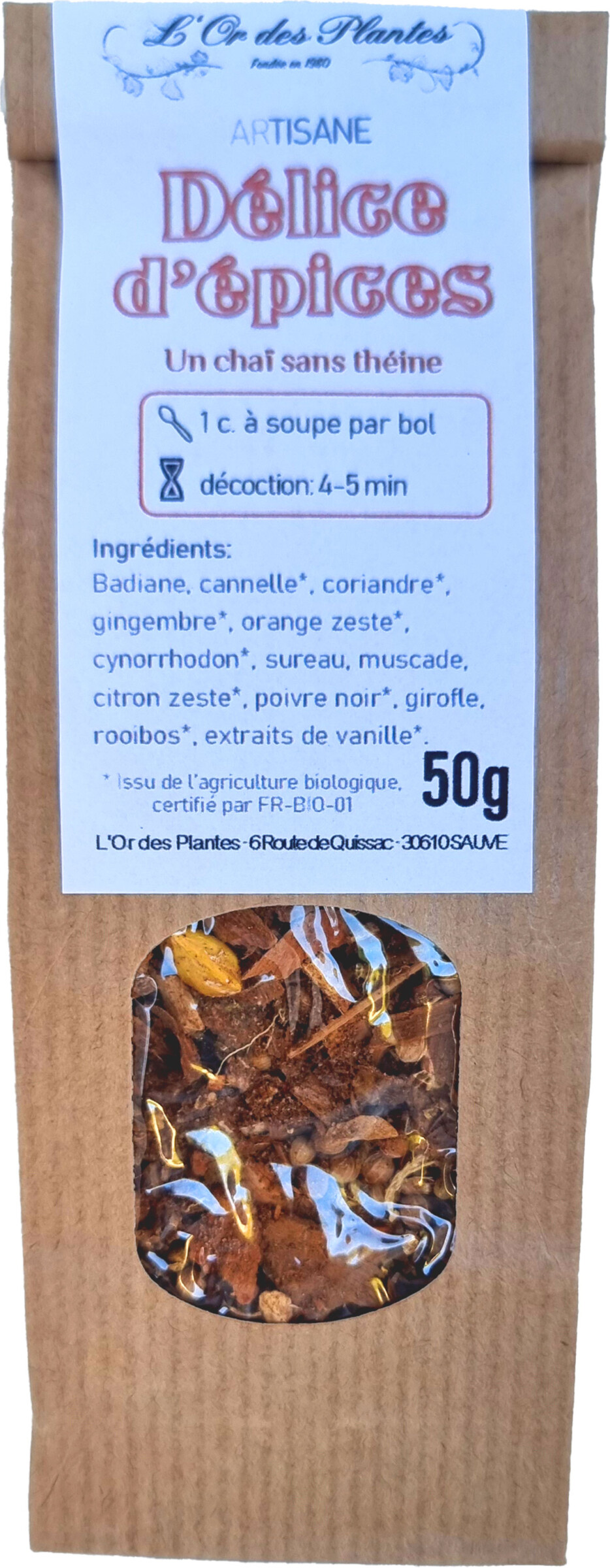 Tisane DELICE D'EPICES sachet 50g — Nos Arts'Tisanes