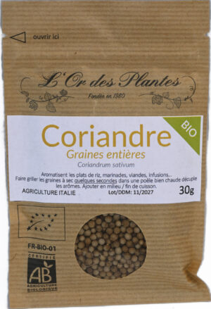 CORIANDRE graines bio sachet 30g — Aromates