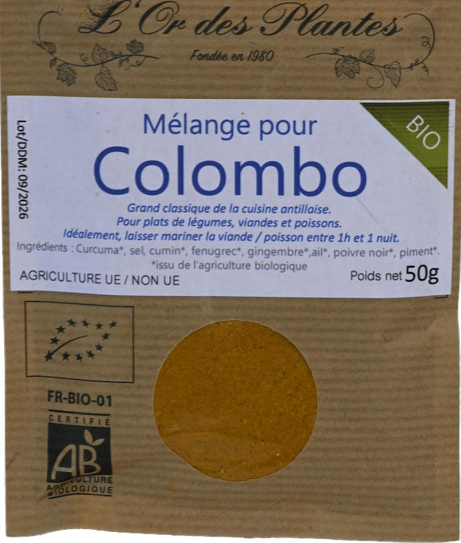 Mélange COLOMBO BIO sachet 50g — Cuisine & Épices du Monde