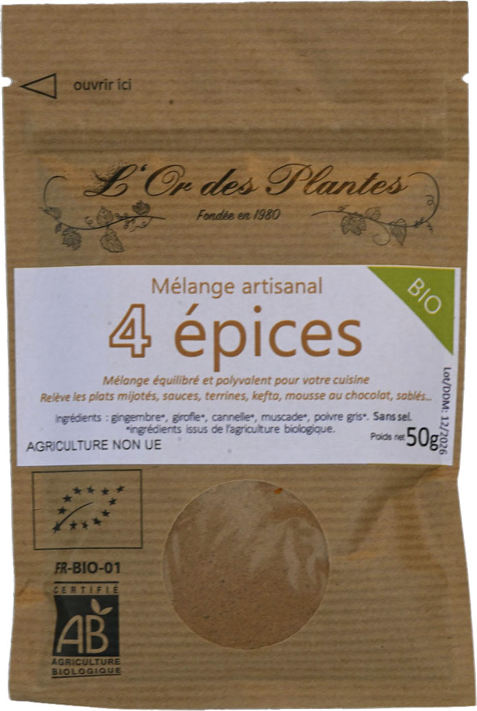 Mélange 4 EPICES bio 50g — Cuisine & Épices du Monde