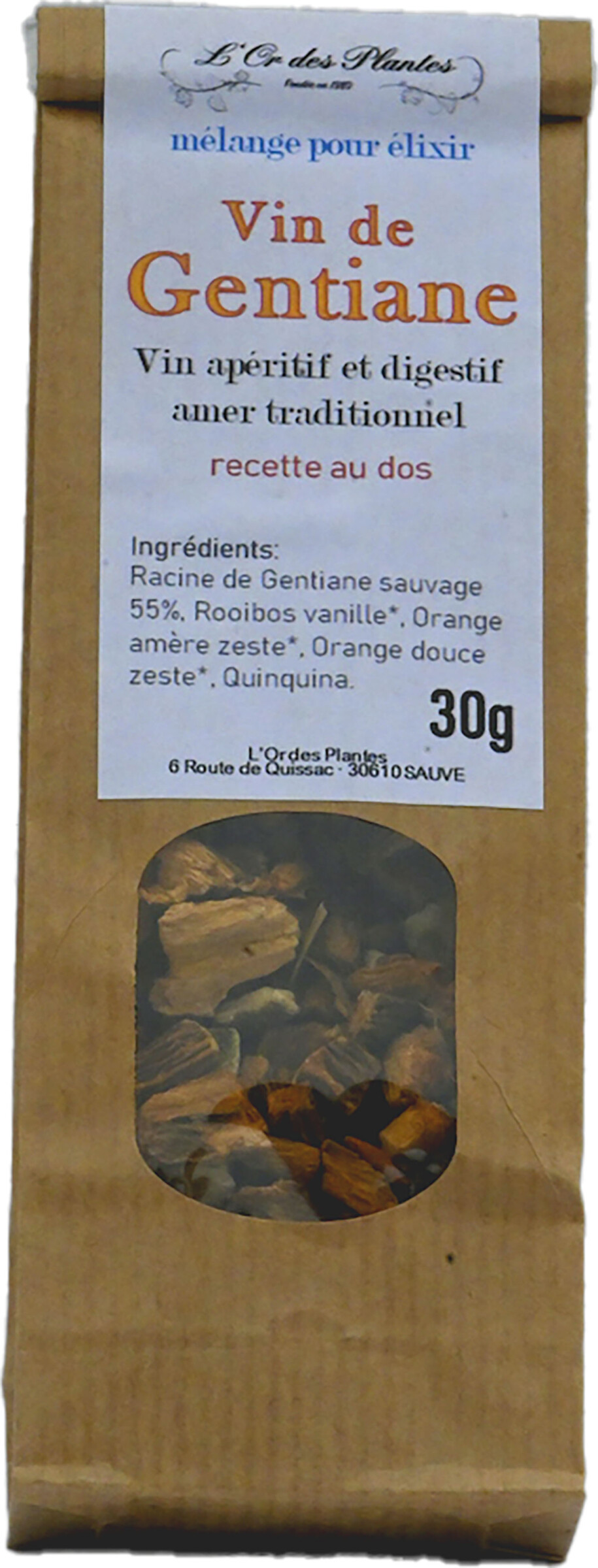Mélange VIN DE GENTIANE 30g — Vins, Préparations Apéritives, Élixirs & Vinaigres
